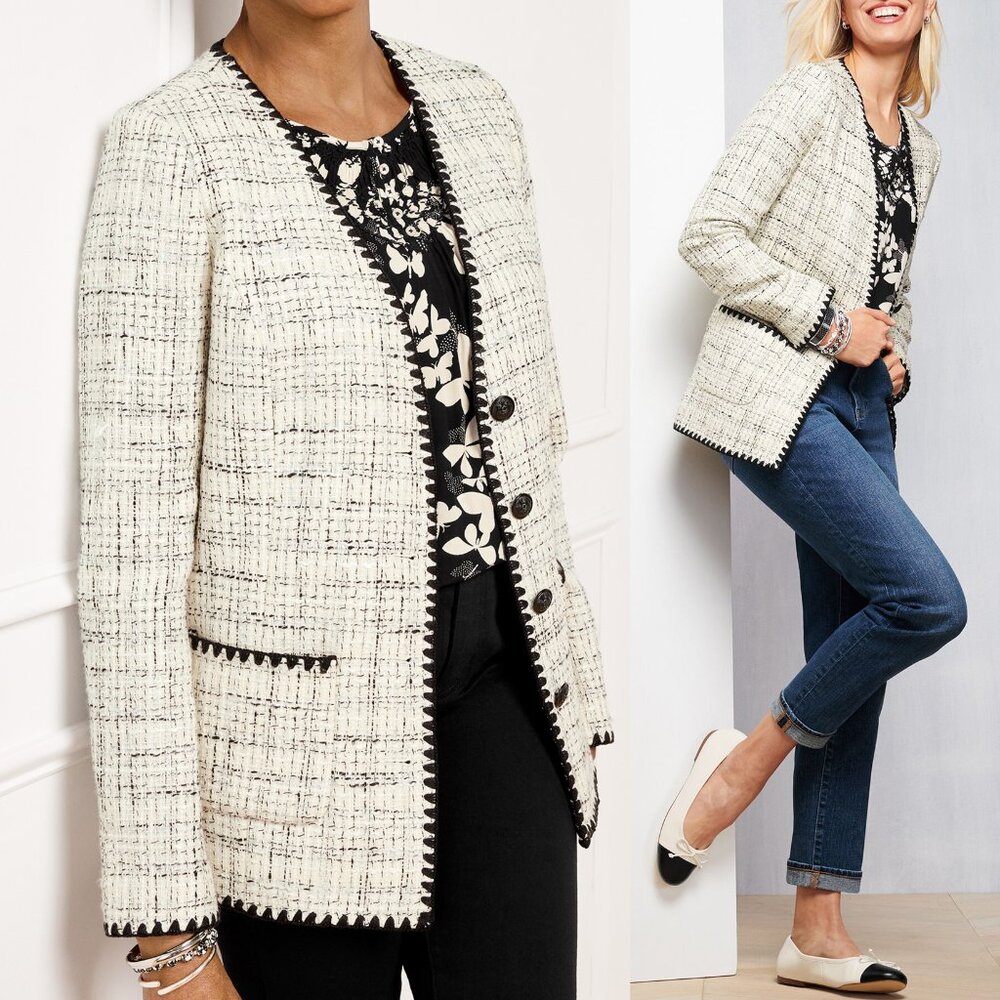 NEW Talbots Women's 6 Tipped Tweed Blazer Jacket Textured Classic Quiet Luxury